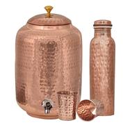 Distributeur d'eau en cuivre de 8 l et 2 verres avec bouteille d'eau, martelé à la main, hydratation ayurvédique