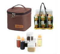 Distributeur d'épices portable d'extérieur avec 7 pots d'assaisonnement de camping avec sac de rangement, idéal pour la cuisine en plein air (marron)