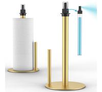 Distributeur d'essuie-Tout avec Vaporisateur, Support de comptoir avec Vaporisateur Central, Support en Acier Inoxydable avec Base pour Cuisine, Bars et Tables à Manger - (Or)