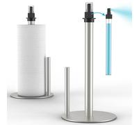 Distributeur d'essuie-Tout avec Vaporisateur, Support de comptoir avec Vaporisateur Central, Support en Acier Inoxydable avec Base pour Cuisine, Bars et Tables à Manger(Argent)