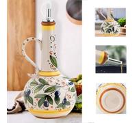 Distributeur d'huile d'olive en céramique 708,7 g - Cruet décoratif en grès avec bec verseur en acier inoxydable, bouteille peinte à la main pour le stockage de vinaigre, café (1 pièce)