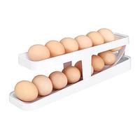 Distributeur D'œufs pour Réfrigérateur Porte-oeuf Roulant Plastique Automatiquement Organisateur Contenir Blanc 2 Niveaux pour 12-14 Œufs Cuisine Garde-manger Antidérapant