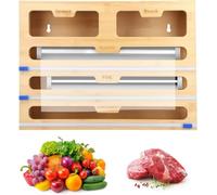 Distributeur et coupe-film étirable en bambou 5 en 1 pour papier d'aluminium et film plastique pour rangement de tiroir de cuisine, 40 cm