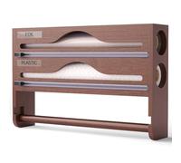 Distributeur et coupe-papier aluminium 3 en 1, rangement en bambou pour film alimentaire, papier aluminium et papier sulfurisé, compatible avec les rouleaux de 34 cm, organisateur de cuisine