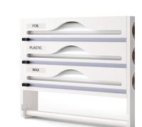 Distributeur et coupe-papier aluminium en bambou 3 en 1 pour la cuisine - Convient aux films alimentaires, papiers aluminium et papiers sulfurisés de 13,5 pouces ou moins - Solution de range