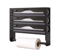 Distributeur Film Alimentaire avec Coupeur, Distributeur Aluminium Et Film Alimentaire, Distributeurs avec Coupeur Et Étiquettes, Contenant Multifonction Réutilisable, De Place Organisation Cuisine