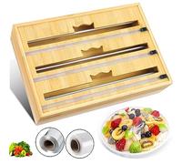 Distributeur Film Alimentaire, Bambou Distributeur Papier Aluminium avec Coupeur pour Tiroir De Cuisine, Perfect Cutter, 3 Fentes, 36,3x25x8,4cm