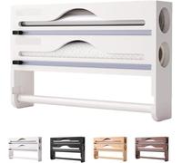 Distributeur Film Alimentaire et Papier Aluminium 3 en 1 - Support Cuisine Bambou avec Coupeur Précis, Porte Sopalin Mural/Tiroir, Rangement Organisé pour Rouleaux 30 cm