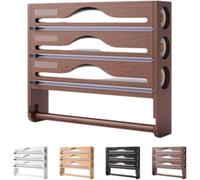 Distributeur Film Alimentaire et Papier Aluminium 3 en 1 - Support Cuisine Bambou avec Coupeur Précis, Porte Sopalin Mural/Tiroir, Rangement Organisé pour Rouleaux 30 cm