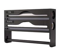 Distributeur Film Alimentaire et Papier Aluminium 3 en 1 - Support Cuisine Bambou avec Coupeur Précis, Porte Sopalin Mural/Tiroir, Rangement Organisé pour Rouleaux 30 cm (Noir, Deux étages)