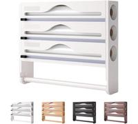 Distributeur Film Alimentaire et Papier Aluminium 3 en 1 - Support Cuisine Bambou avec Coupeur Précis, Porte Sopalin Mural/Tiroir, Rangement Organisé pour Rouleaux 30 cm