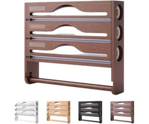 Distributeur Film Alimentaire et Papier Aluminium 3 en 1 - Support Cuisine Bambou avec Coupeur Précis, Porte Sopalin Mural/Tiroir, Rangement Organisé pour Rouleaux 30 cm