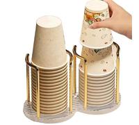 Distributeur Gobelet Cafe Coffee Cups Rack with Bamboo Base Disposable Beverage Drinking Paper Cup Holder for Party Office Home Kitchen(Gold-B)