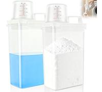 Distributeur Lessive 2300 ml 2 Pièces avec Gobelet Doseur, Boîte Rangement Hermetique, Boîtes Poudre Laver Multi-usages, Cartouche Scellé Détergent Transparente, Boîte Céréales Étanche Plastique