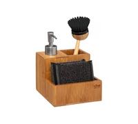 JJA Distributeur de savon avec brosse et éponge en bambou