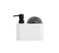 Distributeur liquide vaisselle + porte éponge polyrésine blanc et noir - 16.5x5.5x15cm