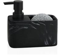 Distributeur Liquide Vaisselle + Porte Éponge Polyrésine Effet Marbre Noir