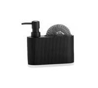Distributeur liquide vaisselle + porte éponge polyrésine noir - 16.5x5.5x15cm