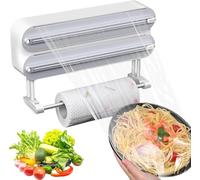 Distributeur magnétique de film plastique avec cutter 3 en 1 Distributeur de papier d'aluminium avec porte-serviettes en papier et cutter rechargeable Distributeur de film étirable Distributeur de