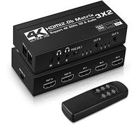 Distributeur matriciel 3X2 avec Double Audio ，HDMI 2.0 Matrix Matrix 3X2 avec Double Audio HDMI Matrix 3 in 2 Out 4K/60HZ HDCP2.2