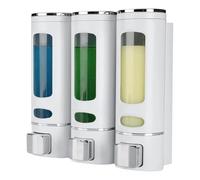 Distributeur mural à 3 chambres - Pompe de douche en ABS blanc pour liquide, triple compartiment transparent de 400 ml chacun, support pour shampoing, après-shampooing, gel, lotion, récipient monté po