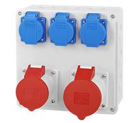 Distributeur mural de distribution d'énergie de chantier 1x 16A 1x 32A 5 pôles 400V CEE 3x 230V Bals Prises Schuko IP65