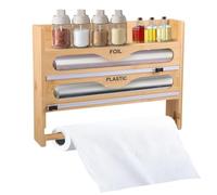 Distributeur Papier Aluminium, Derouleur Essuie Tout Murale, Distributeur Film Alimentaire avec Coupeur, Coupe-Film, Distributeur de Film en Bambou avec Porte Sopalin Cuisine