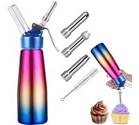 Distributeur professionnel de crème fouettée - Siphon à crème en acier inoxydable avec 3 buses de décoration, 1 pinte de siphon à crème gourmet