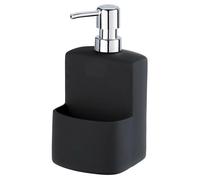 WENKO Distributeur de Liquide Vaisselle Festival, Distributeur de Savon, céramique Haut de Gamme avec Surface Douce au Toucher, avec Compartiment pour éponge, contenance 380 ML, 10 x 18 x 10 cm, Noir