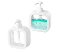 Distributeur Savon, 2 Pièces Bouteille Shampoing Vide, 500 ML Bouteille Savon Cuisine, Transparent Distributeur Visage Nettoyant, pour Shampoing et Gel Douche Salle de Bain, Blanc(Réutilisable)