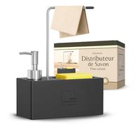 Distributeur Savon | Distributeur Liquide Vaisselle 3 en 1 | Porte Éponge | Organisateur Évier Cuisine | Polyrésine Premium | Pompe Acier Inoxydable | Support Chiffon Amovible | Réservoir 800 ML