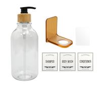 Distributeur Savon, Flacon Pompe Vide Equipé De 3 éTiquettes, Distributeur De Savon éQuipé d'un Support, 500 ML, Transparent