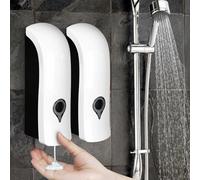 Distributeur Savon Mural 2 Pièces, Distributeur de Savon Mural 300ml, Distributeur Savon Mural sans Percage Ou Installation à Vis pour Toilettes, Salles de Bains et Cuisines, Blanc