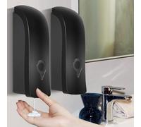 Distributeur Savon Mural 2 Pièces, Distributeur de Savon Mural 300ml, Distributeur Savon Mural sans Percage Ou Installation à Vis pour Toilettes, Salles de Bains et Cuisines, Noir