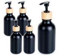 Distributeur Savon Pompe Flacon Noir Mat Bambou 300ml Lot 5 Écologique