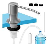 Distributeur Savon, WJUAN INOX Push Distributeur Lessive Liquide avec Tube en Silicone de 100 cm, Flacon Pompe en ABS de 500 ML, 3 Bouchons de Jauge et Bouchons D'étanchéité