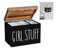 Distributeur Tampon HygiéNique, 20.3*15.3*13CM BoîTe à Serviette HygiéNique en bois Avec 2 Compartiments BoîTe De Rangement En Bois Avec Couvercle Porte-Tampon Distributeur Organisateur De Tampon