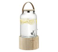Navaris Distributeur de Boisson en Verre - Fontaine 5,6 L avec Robinet Couvercle poignée et Support en Bois - Carafe Eau Boissons Froides et Chaudes