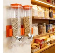 Distributeurs Daliments Secs, Distributeurs De Bonbons Grande Capacité, Distributeur Mural De Céréales, Distributeur Transparent De Grains pour Le Stockage en Orange Double Head 3.6L
