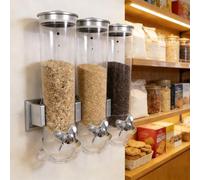 Distributeurs Daliments Secs, Distributeurs De Bonbons Grande Capacité, Distributeur Mural De Céréales, Distributeur Transparent De Grains pour Le Stockage en Silver Triple Head 5.4L