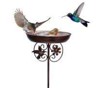 Distributeurs De Nourriture pour Oiseaux Extérieur,Distributeur d'eau pour Oiseaux avec Piquet - Bassin de Bain Décoratif Détachable Anti-Rouille pour Jardin Pelouse Terrasse Cour Extérieure
