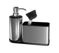 Distributeurs de savon de cuisine avec caddy, distributeurs de savon de salle de bain avec rangement et brosse, organisateur d'évier en acier inoxydable, porte-éponge pour comptoir, cuisine, salle de