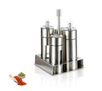 Distributeurs De Sel D'huile En Métal 4 En 1, Distributeur D'huile En Acier Inoxydable 4 Pièces Et Ensemble De Shaker à épices Avec Support Bouteilles De Condiments De Poivre De Vinaigre Pour Table De