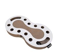 District 70 - SNAKE Jeu multifonctionnel interactif pour Chat - Griffoir avec Balles de Clochette - 54 x 28 x 6 cm - Blanc