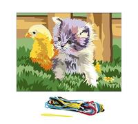 Kit canevas 15x20cm Chaton poussin toile coton + aiguille + fils enfants broderie MULTICOLORE