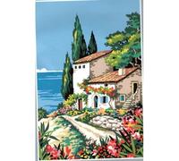 Distrifil Kit Canevas Le Sud Villa fleurie sur la Mer 22 x 33 cm