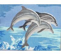 Kit canevas 15x20cm dauphins toile coton + aiguille + fils enfants broderie MULTICOLORE G