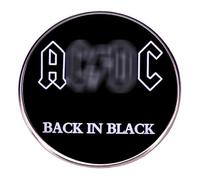 Distrigeek pin's métal AC D C Logo Back in Black, badge broche pins groupe de musique hard rock, rond, noir et blanc, idée cadeau pour femme homme fan de rock