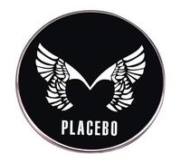Distrigeek pin's Placebo Logo Ailes, en métal, rond, noir et blanc, badge broche, groupe musique rock anglais, pin's pour homme ou femme, idée cadeau, 3 cm, accessoire décoration sac veste jean