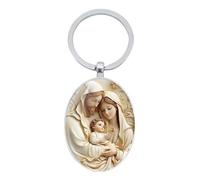Distrigeek porte-clés religieux la Vierge Marie et Jésus Christ porte-clés de Nöel la Nativité médaillon style vintage ovale cabochon en métal pour femme homme porte-bonheur pour chrétien catholique